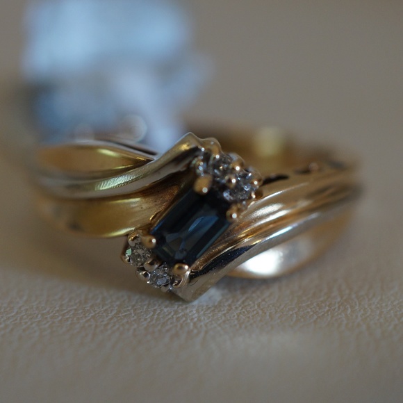 14KY Gold Genuine Sapphire & Diamond Ring